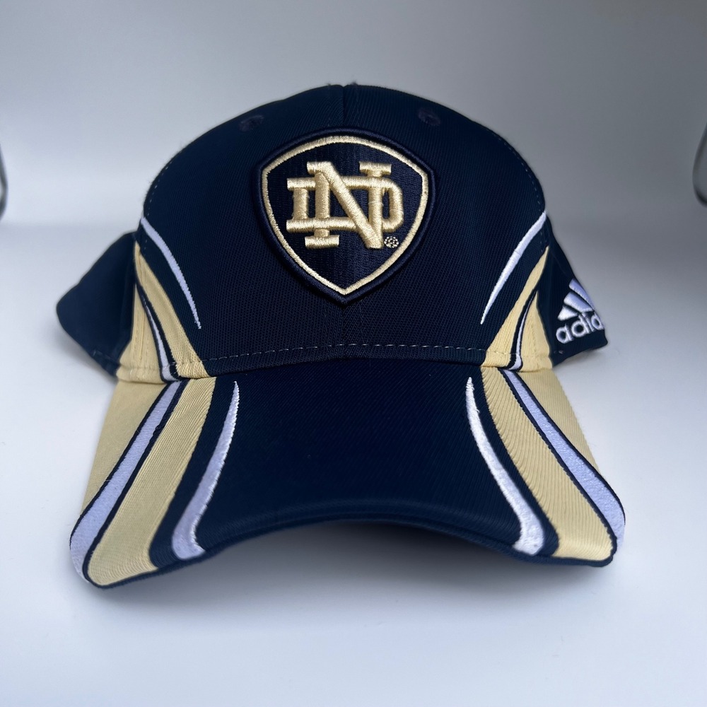 Adidas Hat Notre Dame Fighting Irish Navy Blue Gold One SZ Stretch Fit Hat 90's